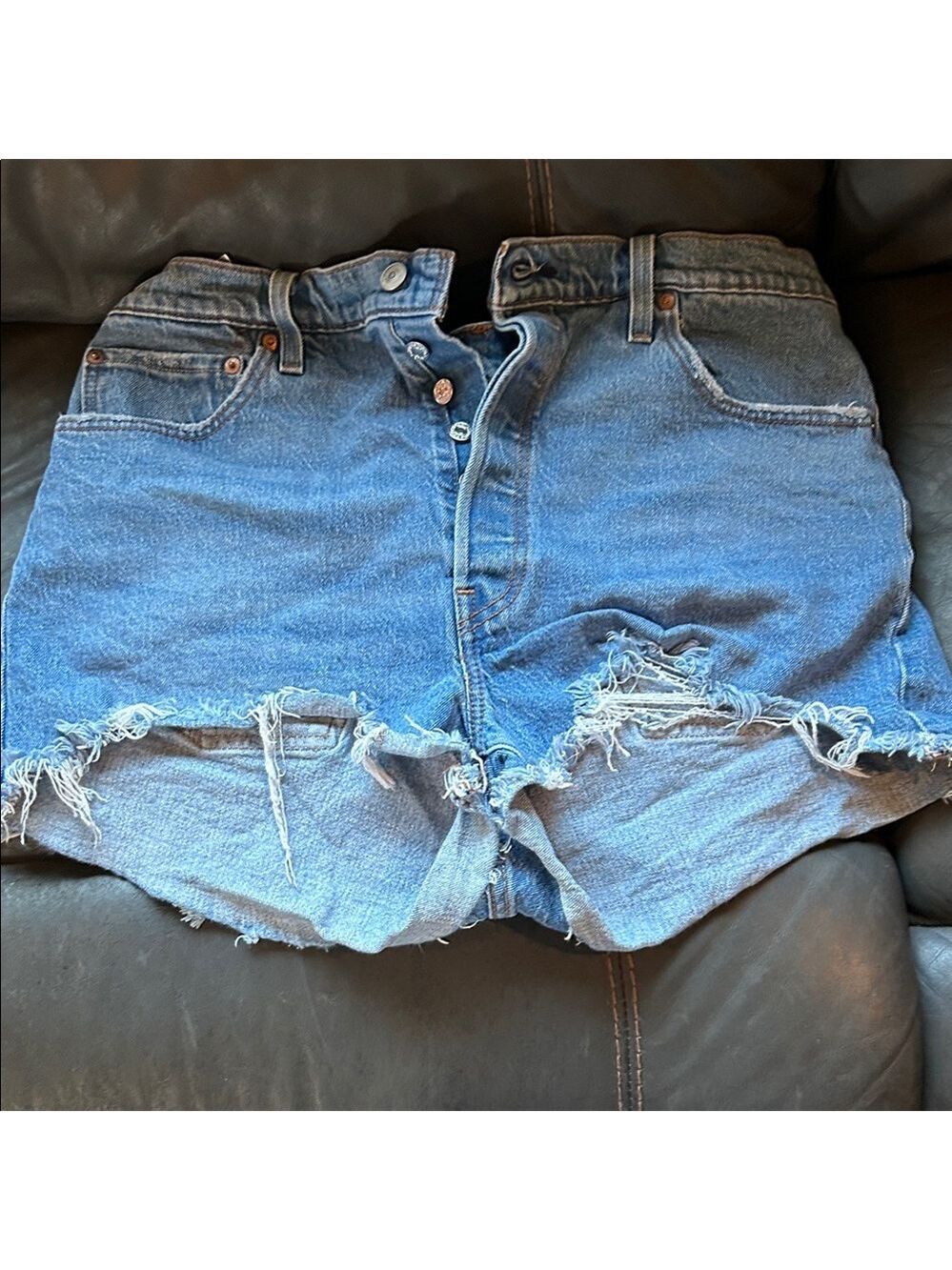 Levi's Blue Distressed Jean Shorts - Picture 5 of 9